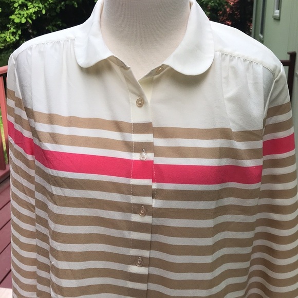 TALBOTS Size 12 cream multi front button top - Picture 2 of 7